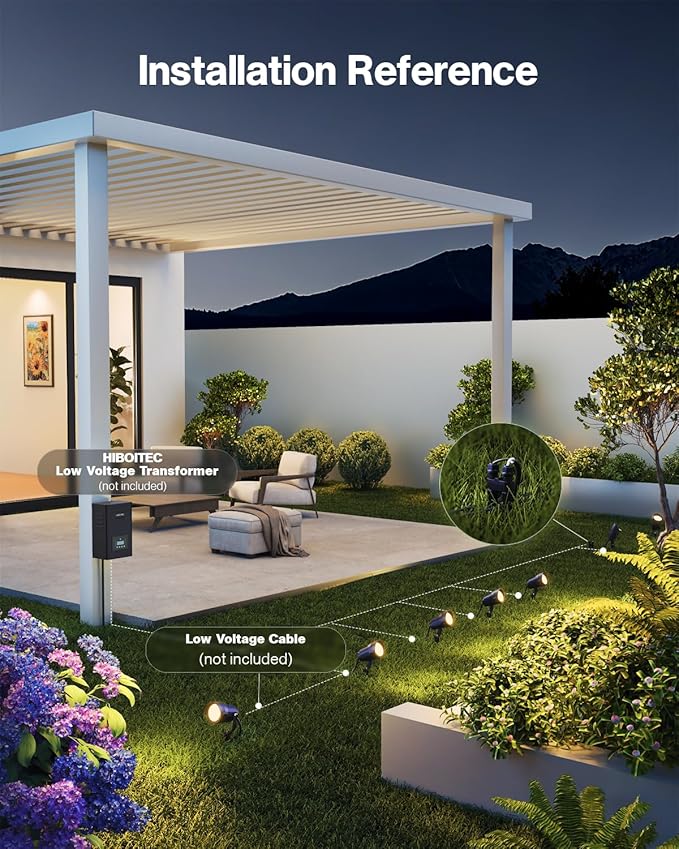 HIBOITEC Spotlights Low Voltage Landscape Lighting with Connectors 600LM 2900K Landscape Lights Kit 12-24V AC/DC IP65 Waterproof for House Yard Trees Garden Outdoor 10 Packs