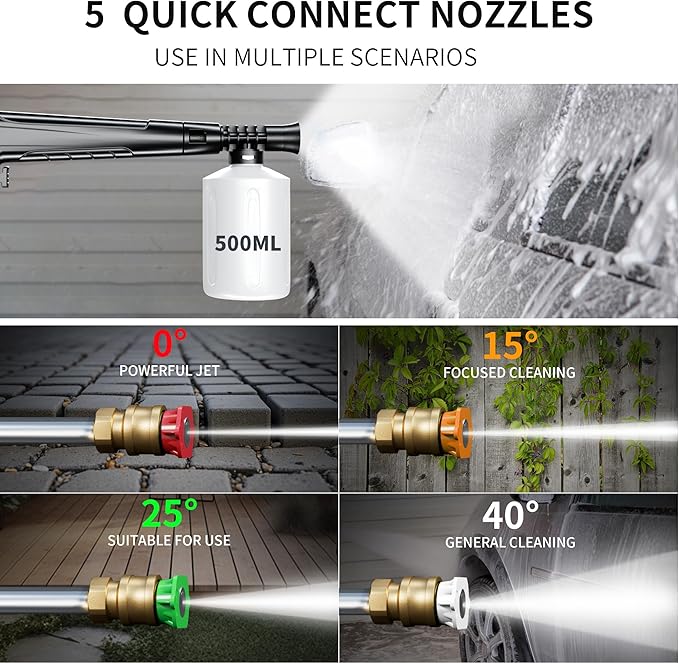 2026Upgraded Pressure Washer 5000PSI with Adj-8-Level Touch Screen, 34" Tall Power Washer, 4 Quick Connect Nozzles, Inlet Hose&Filter&500mlFoam Cannon for Cars/Fences/Driveways/Home Cleaning, Green