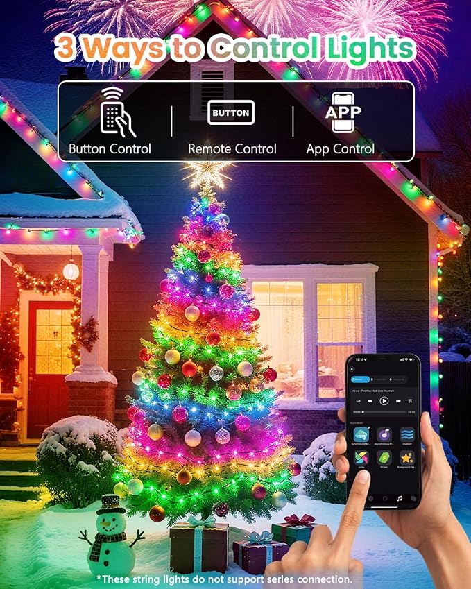 OZS 300LED Smart Color Changing Fall String Lights | 107FT App Controlled Orange Lights, Waterproof RGB LED String Lights with Remote & Timer, Music Sync Multiple Modes Indoor Outdoor for Fall Decor
