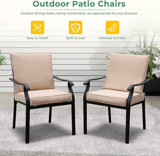 LVUYOYO 7-Piece Outdoor Patio Dining Set, Metal Dining Chair & Rectangular Table Set, All-Weather Furniture for Backyard, Garden,Balcony,Porch (1 Rectangular+ 4 Dining Chairs+2 Swivel Chairs)