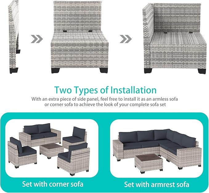 16-Piece Outdoor Patio Furniture Set with Rocking Swivel Chair, PE Wicker Rattan Sectional Sofa Patio Conversation Set with 55,000 BTU Fire Pit Table & Coffee Table, Dark Grey