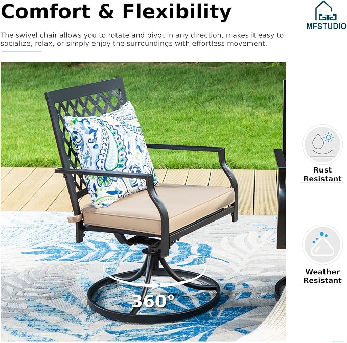 MFSTUDIO Outdoor Dining Set with Bench, Patio Table and Chairs Set for 6 with Umbrella Hole, Deck Garden Table Chair and Bench Set