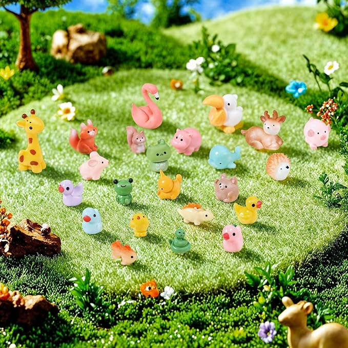 Fairy Garden Accessories, 50 Pcs Mini Resin Animals Miniature Figurines | Resin Figures 50 Styles Small Resin Tiny Animals for Garden Accessories Outdoor Landscape Miniatures Dollhouse Home Decor