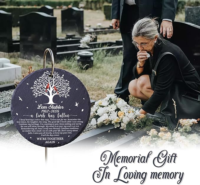 Personalized Memorial Garden Stone with Acrylic Stand, Weatherproof Grave Markers for Cemetery, Bereavement Gift for Loss of Loved One Outside, Grief Heaven Condolence Tree of Life Plaque