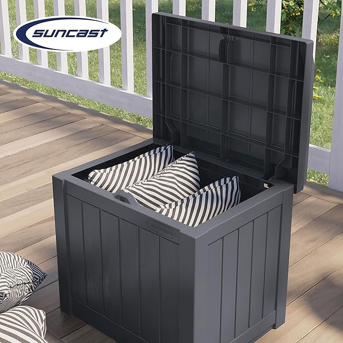 Suncast 4 Pack Small Deck Box Storage w/Bench Seat for Indoor & Outdoor Use, 22 Gal., Cyberspace