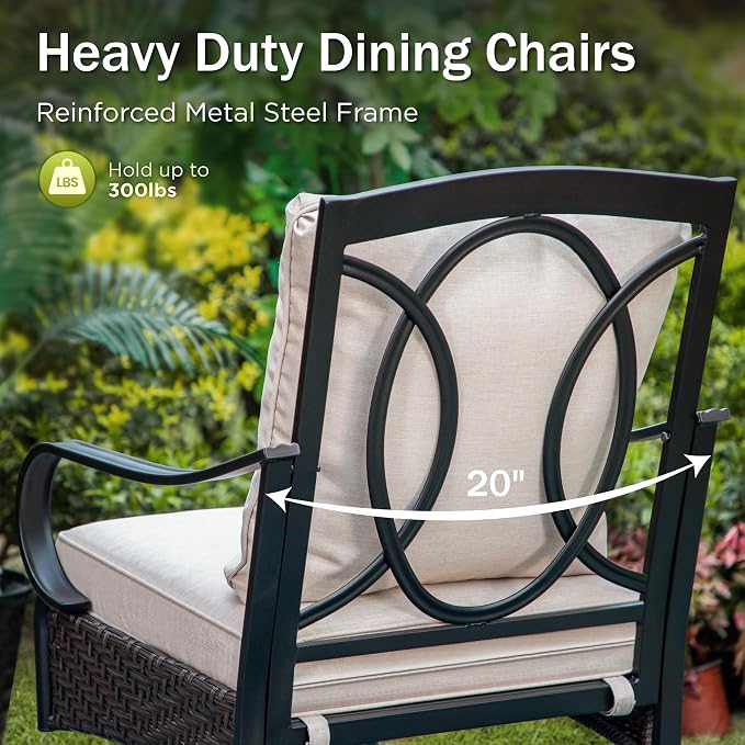 PHI VILLA 7 PCS Outdoor Dining Sets, All-Weather Patio Table and Chairs Set for 6, Heavy Duty Rectangle Patio Table Set for Deck, 6 Extra Large Outdoor Swivel Chairs with Thick Cushions