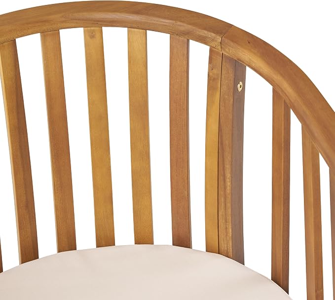 Christopher Knight Home Outdoor Acacia Wood Dining Set 6 Chairs 1 Table Cream Cushions Teak Finish Patio Backyard Garden Furniture 70 Inch Table Outdoor Dining Set