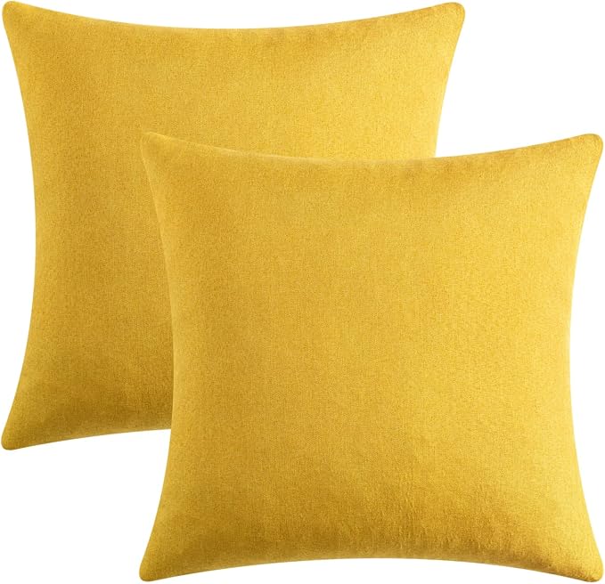 Outdoor Throw Pillow Covers Mustard Yellow 20x20 Set of 2 | Waterproof Decorative Farmhouse Linen Pillowcases Solid Cushion Cases for Patio Tent Balcony Couch Sofa Living Room