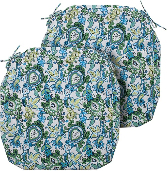 Magpie Fabrics Indoor Outdoor Cushion Cover Replacement 2 Pack, NO Insert! Water Repellent Slipcover with Ties Decor for Patio Garden Chair Seat Sofa Bench Wicker(Botanical Blue Green, 22x20x4 Inch)