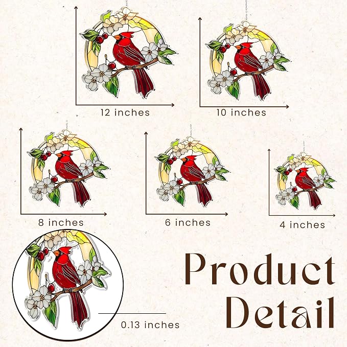Cardinal Red Bird Suncatcher Memorial Suncatchers for Window Hanging Ornament Sympathy Stained Glass Effect Art Garden Decor for Cardinal Lover Gifts for Mother's Day, Mom, Grandma, Wife, Women, Nana