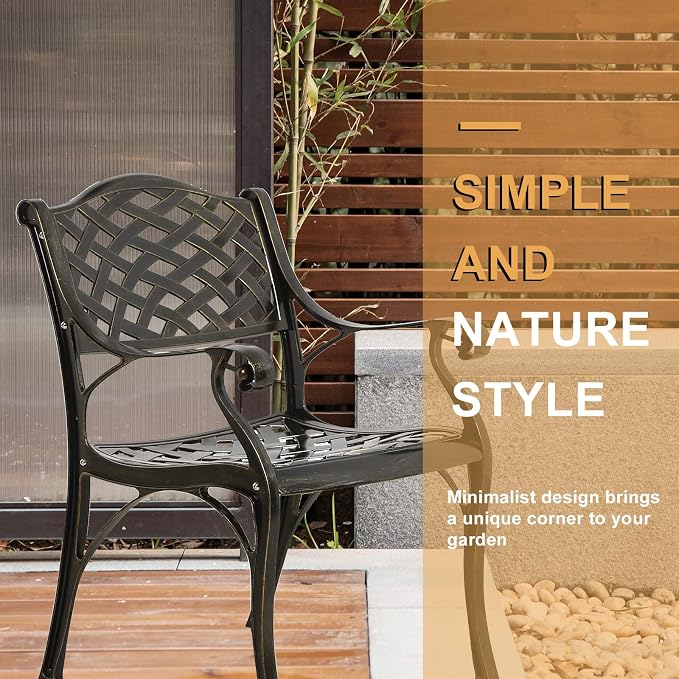 3-Piece Outdoor Patio Dining Set, All-Weather Cast Aluminum Patio Furniture Set for Backyard Garden Deck with 2 Chairs and 31” Round Table, 2" Umbrella Hole