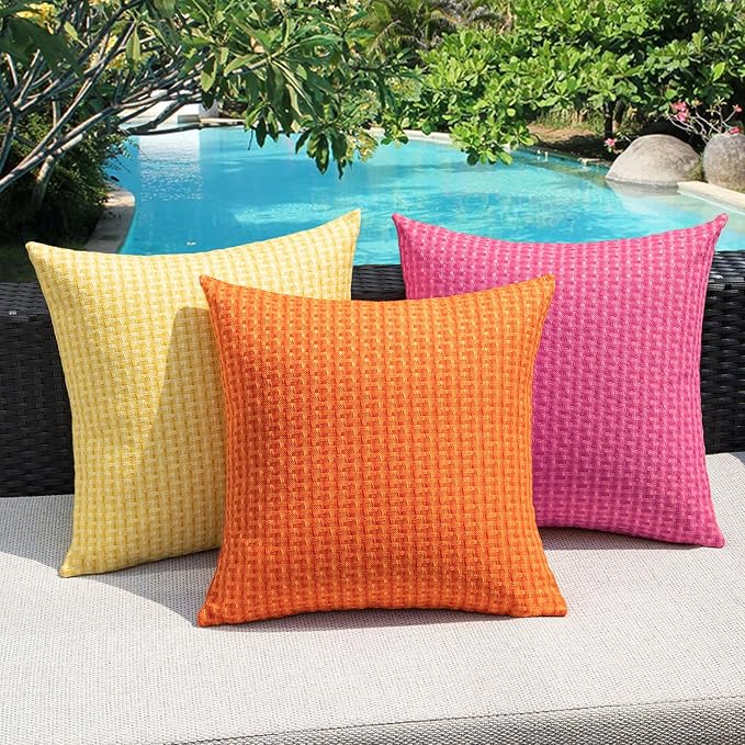 Kevin Textile Outdoor Waterproof 12"x24" Pillow Covers 2 Pack, Hot Pink | Water Resistant Weaving Faux Linen Texture Throw Pillow Covers, Outside Decorative Pillowcases for Garden Patio Balcony Couch