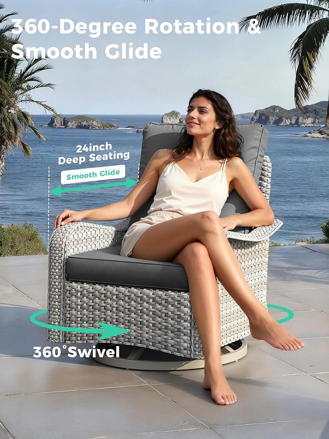 15 Piece Outdoor Wicker Sectional Sofa Set with Swivel Chairs, 12-Seats with 4" Thickened Cushions & Coffee Table, All-Weather PE Rattan for Garden, Backyard, Charcoal Gray