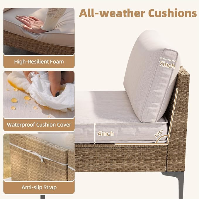 5-Piece Patio Furniture Set, Outdoor Wicker Sectional Sofa with Coffee Table, Anti-Slip & Thick All-Weather Cushions for Party, Garden, Backyard, Beige