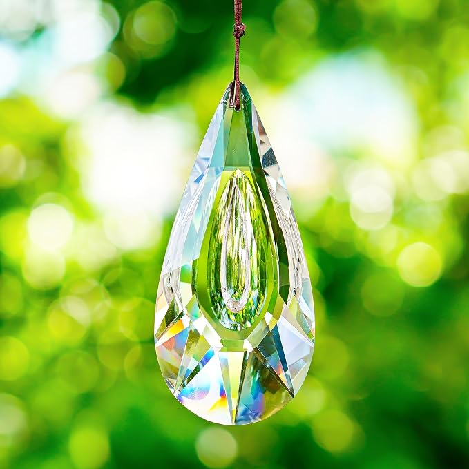5" Hanging Crystal Prism Suncatcher aceted Clear Crystal Drop Rainbow Maker | Window Garden Decor Ornament, Faceted Clear Glass Prism Pendant, Christmas Tree Hanging Decoration