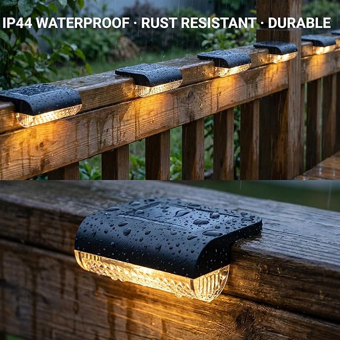 Herzila 16 Pack Solar Deck Step Lights, Solar Step Lights for Outdoor Stairs, 3000K Warm White, Auto Dusk-to-Dawn, Weatherproof, Low Profile, for Fence Deck Railing Patio