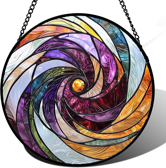 DASTOLL Stained Glass Window Hanging, Colorful Abstract Spiral Pattern Suncatcher for Doors Window Home Sun Catchers Decoration Mother's Day Birthday Gifts for Women, Men, and Mom 9.8 in