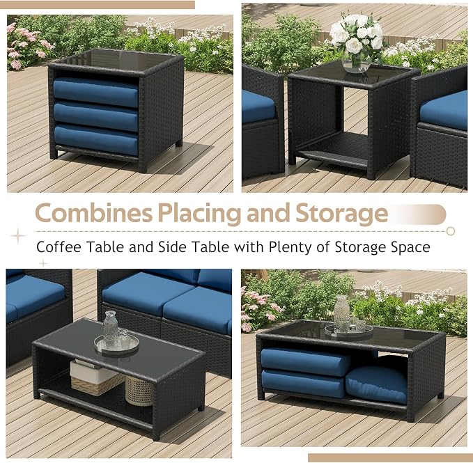 U-MAX Patio Furniture Set with Two Table, 7 PCS Outdoor Furniture for Garden