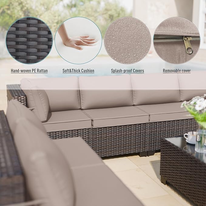 ALAULM 12 Pieces Patio Furniture Set with 2 Swivel Chairs Wicker Patio Conversation Set, Outdoor Sectional Furniture w/Coffee Table & Washable Seat Cushions-Sand