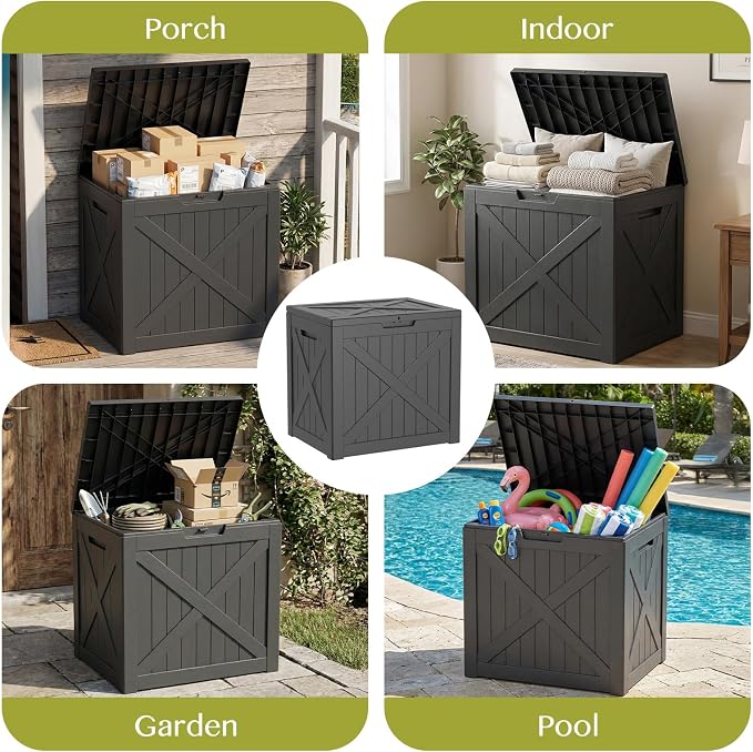Vixzen 40 Gallon Package Delivery Boxes for Outside Storage Parcel Drop Deck Box Secure Outdoor Waterproof UV Resistant Resin Lockable MailBox Porch Patio Black