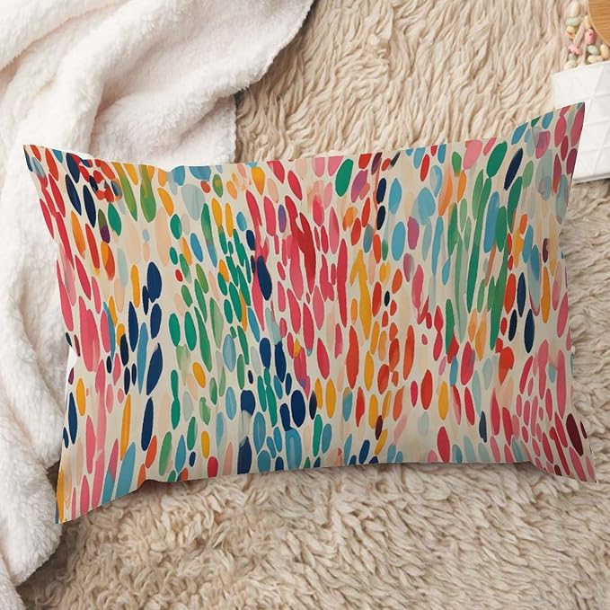 Make It Rain Fiesta Lumbar Pillow Cover Rainbow Colorful Cushion Cases 12x20in Abstract Accent Modern Decorative Pillow Covers for for Living Room Couch Sofa Bed