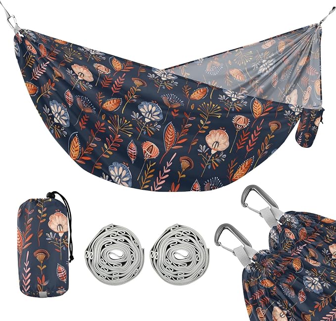 Camping Hammock Outdoor Hammocks for Outside Tribal Flower Beach Trees Portable Lightweight with Pockets Tree Straps Indoor