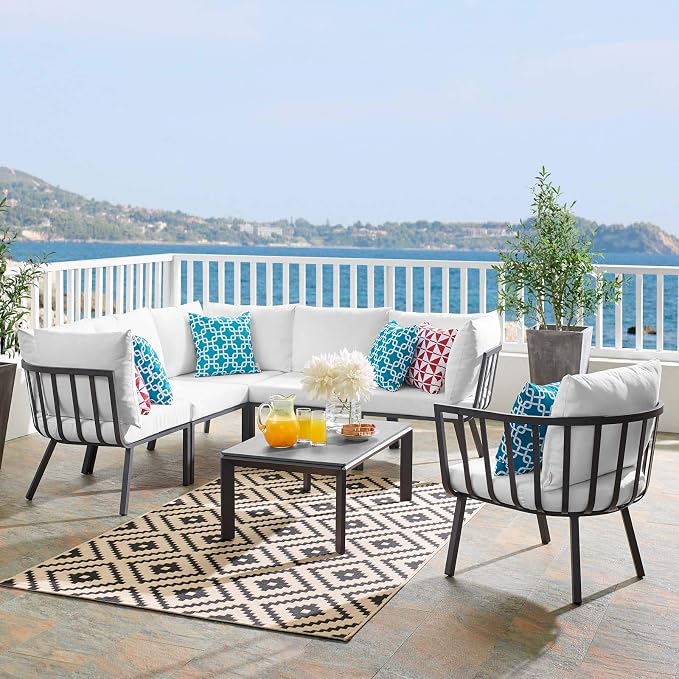Casafoyer Riverside 7 Piece Outdoor Patio Aluminum Set, 85.5 x 114 x 28, Gray White