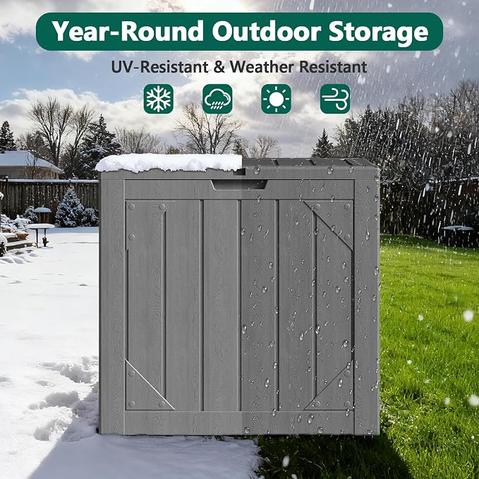 30 Gallon Outdoor Storage Box, Waterproof Resin Deck Box Organizer for Patio Cushion Storage, Lockable Outside Container for Garden Tools