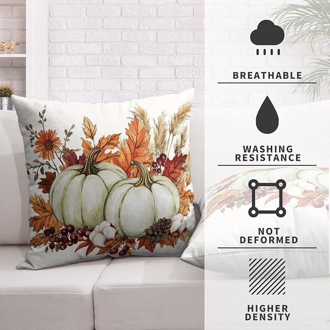 Fall Pumpkin Pillow Covers 18x18 Set of 2 Autumn Harvest Throw Pillow Covers Maple Leaves Pillowcase Thanksgiving Cushion Case for Home Decor Outdoor Sofa