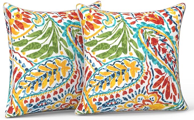 LVTXIII Outdoor Throw Pillow Covers Set of 2, Patio Waterproof Pillow Cases Fade Resistant Accent Pillow Covers for Home and Garden Furniture Decoration, 16x16, Paisley Multi