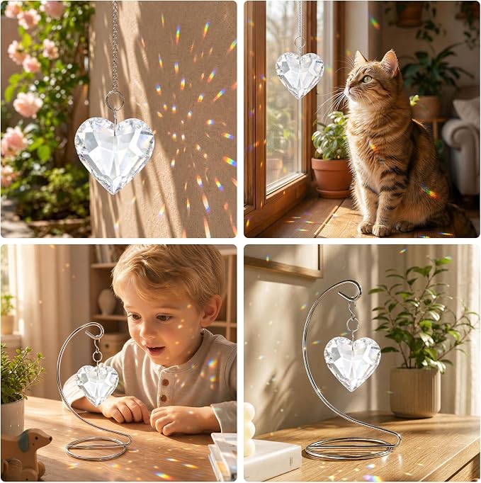 Memorial Gifts for Loss of Loved One, Hanging Heart Crystal Suncatcher