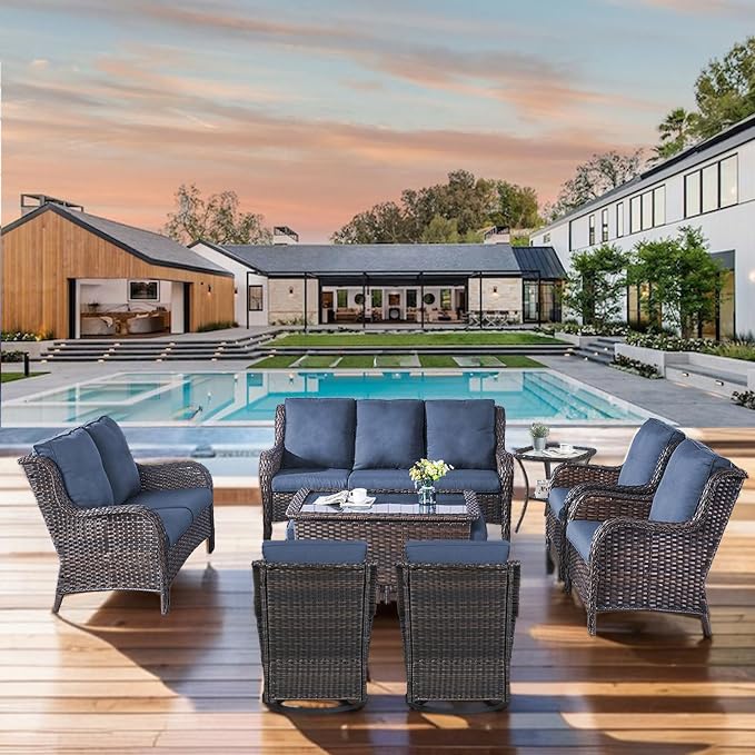 Luxury 22*24*4in Outdoor Patio Cushions, 8 Pieces Navy Blue Outdoor Cushion | Water-Resistant, Reversible, Removable Cover, Stain-Resistant, for Patio Chairs Sofa Couch Loveseat