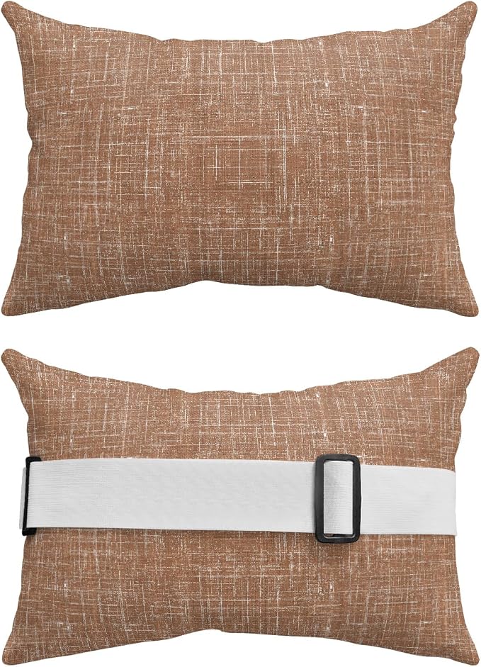 Outdoor Lumbar Pillow Set of 2, Brown Waterproof Beach Headrest Pillow with Inserts, Farmhouse Vintage Brown Solid Color Modern Recliner Throw Pillows for Patio Furniture, 12 x 20
