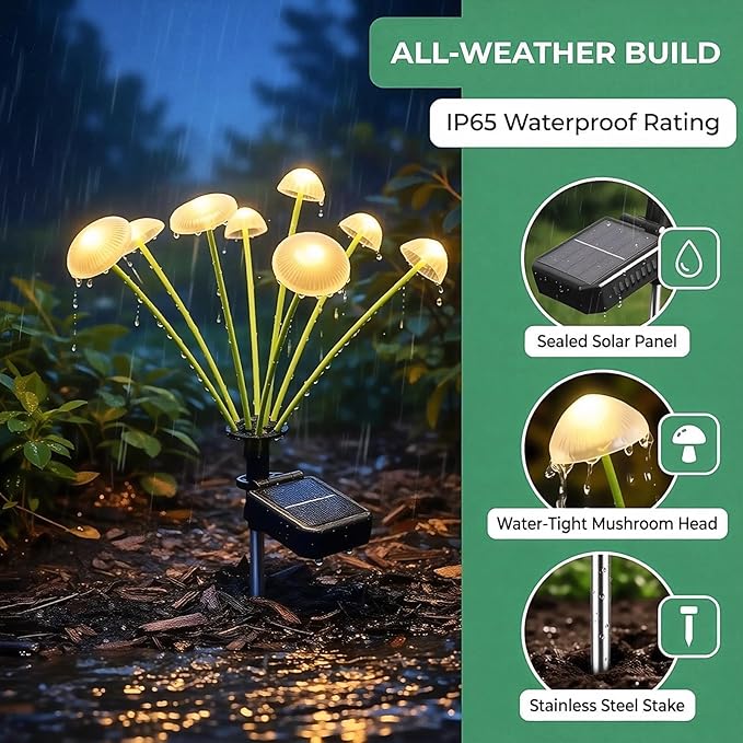 SyouHome 6 Pack Solar Garden Lights Outdoor, 8 Modes Warm White 32 LEDs Swaying Mushroom Lights for Outside Decor, Jellyfish Ambiance, IP65 Waterproof Outdoor for Garden, Pathway, Gifts for Mother