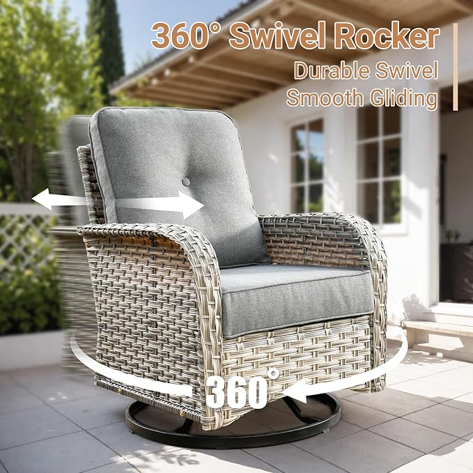 HOOOWOOO Outdoor Patio Furniture Set with Fire Pit Table,9 Pieces Wicker Out Door Sectional Furniture L Shaped Couch,Outside Patio Conversation Sets Swivel Chair,Charcoal Gray