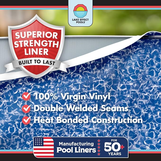 Lake Effect Pools 'Meadows' 24 ft Round Above Ground Swimming Pool | 52 Inch Steel Side Walls | Kit Includes: 25 Gauge Overlap Liner & Widemouth Skimmer