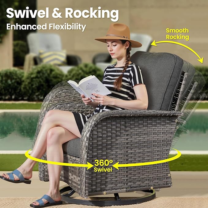 ovios 7-Piece Patio Furniture Set, Outdoor Wicker Sofa with Swivel Chairs Coffee Table, High Back Rattan Couch Loveseat with Comfy Cushions for Porch Yard Deck, Black