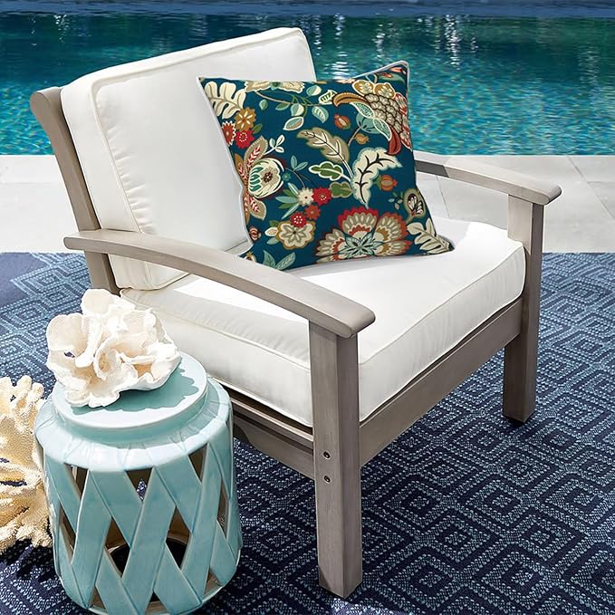 Outdoor Throw Pillow Covers Pack of 2, Decorative Water Repellent Square Pillow Cases with Piping 18x18 Inch, Peacock Blue