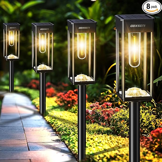 COXSENI Solar Pathway Lights Outdoor IP65 Waterproof, 8 Pack 3000K LED Auto On/Off Walkway Landscape Light for Yard Lawn Garden Patio Driveway Outside Decor, Warm White