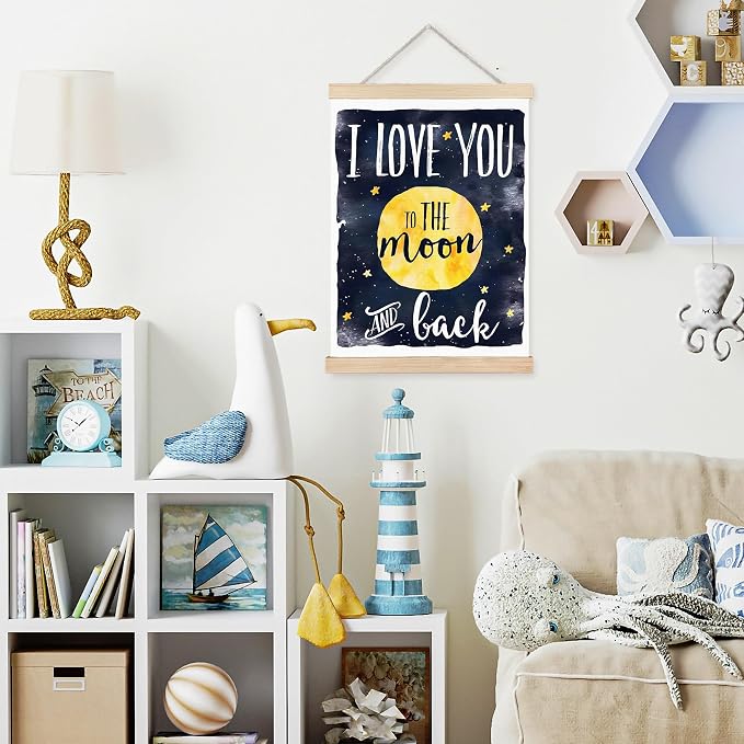 FDHSPAAM Moon Nursery Wall Art Decor, Baby Room Decor, Navy Blue Celestial I Love You To The Moon And Back Wall Art Posters for Nursery Home Kids Bedroom, 12x16 Inch