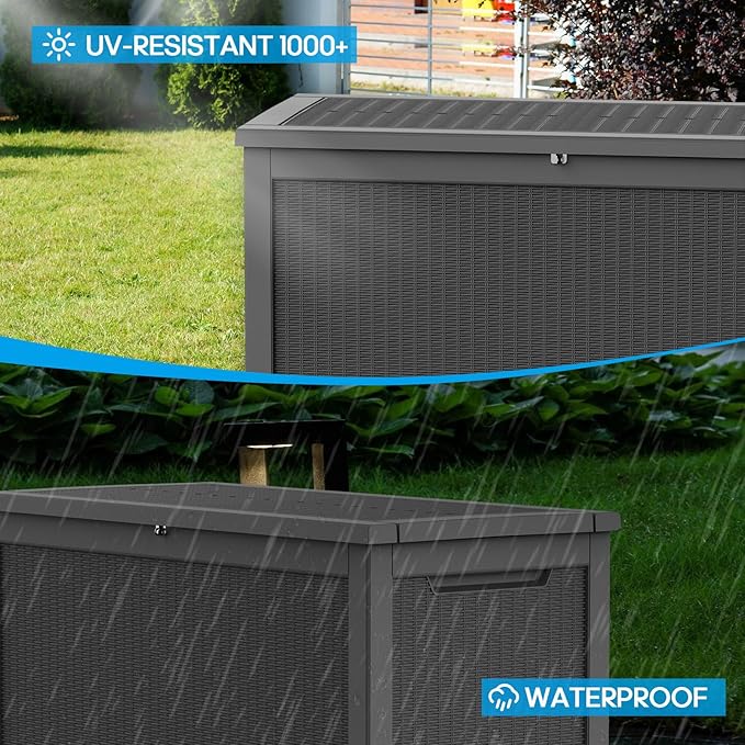 Vixzen 320 Gallon Deck Boxes Outdoor Waterproof, Lockable Storage Box for Patio Cushions Storage Furniture, Garden Tools, Pool Supplies, Weatherproof and UV Resistant (Black, 320 Gallon)