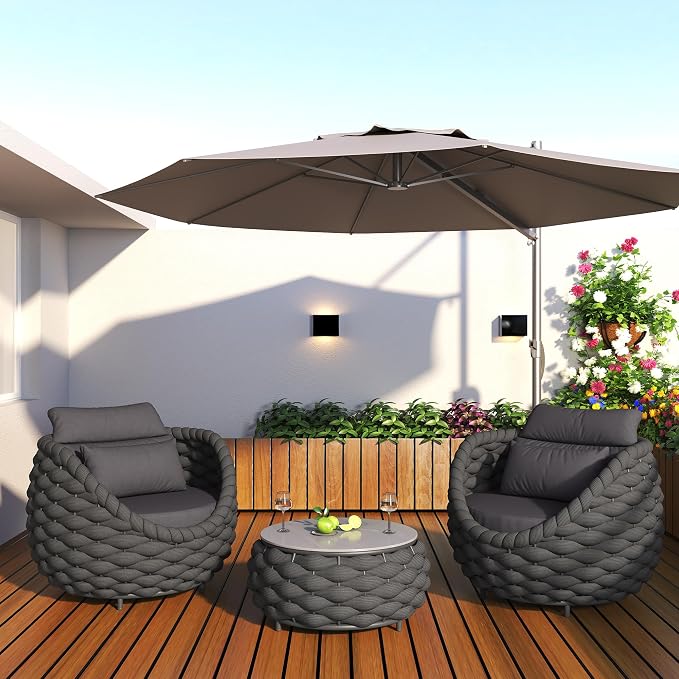 TWT Outdoor Patio Furniture Set-5 Pieces Aluminum Sectional Sofa, Metal Patio Conversation Set with Loveseat & Armchair, Textile Rope and Coffee Table, Dark Grey