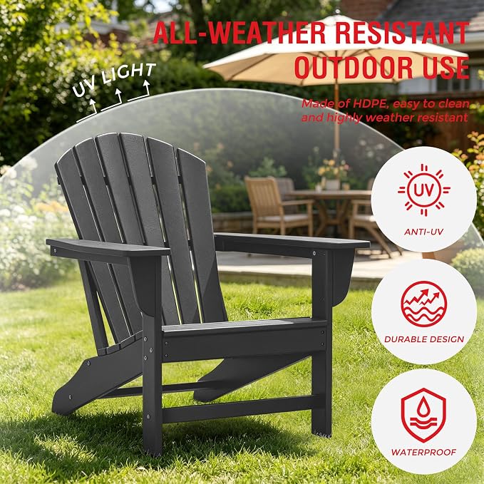 Costaelm Patio Conversation Set, Chairs Set of 5 Balcony Firepit Furniture Outdoor Adirondack Square Table and Chair Backyard Furniture Set for Lawn Porch Pool Garden, Gray