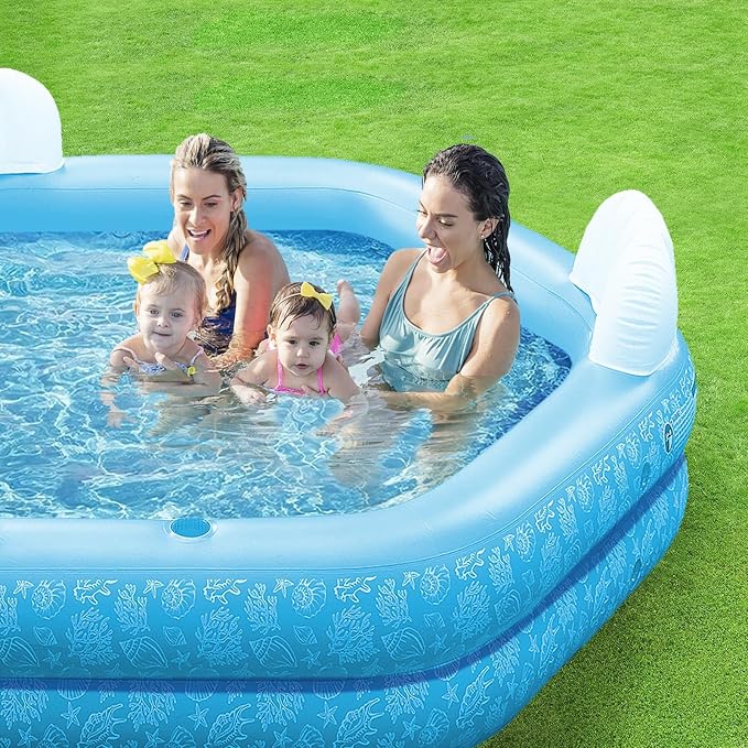 Inflatable Pool for Kids and Adults, PY SUPER MODE 85" x 85" x 23" Oversized Thickened Family Swimming Pool for Toddlers, Outdoor, Garden, Backyard, Water Party -Printed