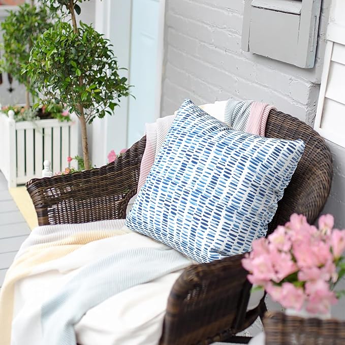 Outdoor Pillows for Patio Furniture 18x18 inch, Square Outdoor Throw Pillows with Inserts, Decorative Toss Pillows for Garden Couch Home Sofa Office Chair, Pack of 2, Pebble Blue