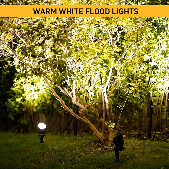 GOLDEN STAR 3W Spot Lights Outdoor LED Lighting Low Voltage Landscape Lights 200Lumen 3000K Warm White Spotlights with Metal Stake & Connector for Lawn Decorative Yard Tree Garden 8401-2604-G08