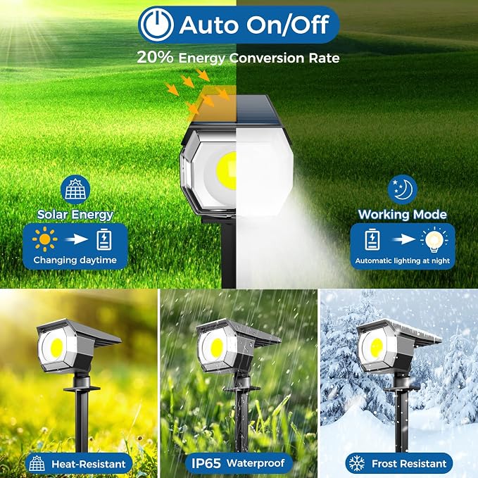 6 Pack Solar Spot Lights Outdoor Waterproof, Landscape Spotlights | Cool White, Solar Powered, Auto On/Off, Lighting for Outside Pathway Yard Lawn Flag Garden Walkway Pathway