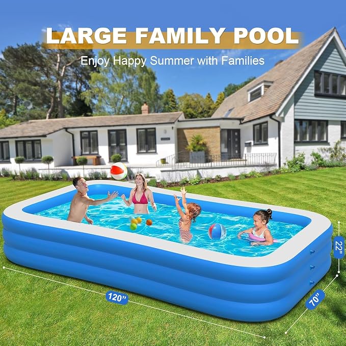 Inflatable Swimming Pool for Adults Kids - 10FT x 6FT Blow Up Pools Kiddie Pool, Oversized Thickened Family Inflatable Pools for Backyard Outdoor Garden Outdoor Summer Water Party