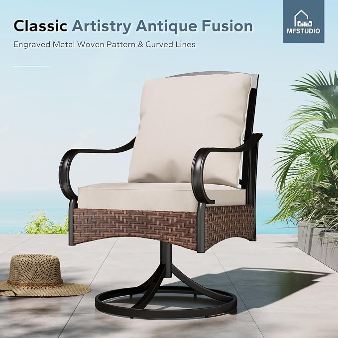 MFSTUDIO Outdoor Patio Dining Set for 6, Outdoor Table and Chairs for 6, Patio Rectangular Metal Table with Swivel Chairs, 7 Pieces Outdoor Dining Furniture Set, 1.6-2'' Umbrella Hole