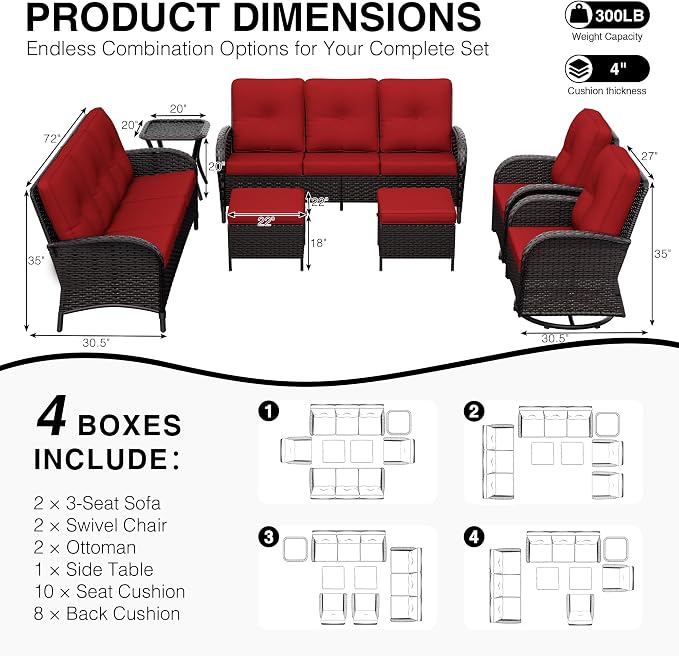 Joyside Wicker Patio Furniture Set, 7 Piece Outdoor Furniture Set with Thickened Cushions, High Back, Deep Seating, Wide Armrest, Outdoor Swivel Rocker Chairs for Porch, Deck